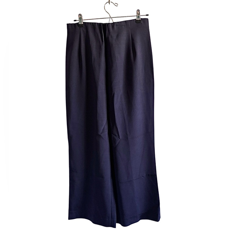 Lafayette 148 New York Silk Wide Leg Trouser Ankle Pant Navy Blue 10